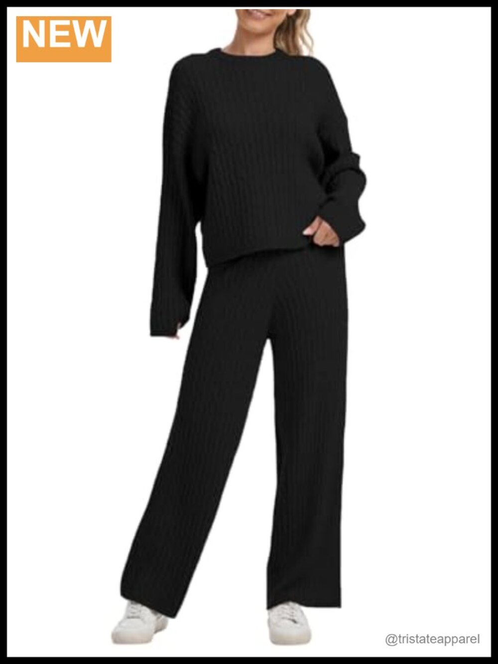 Cable Knit Sweater Lounge Set Wide Leg Pants Oversized Pullover 2 Piece